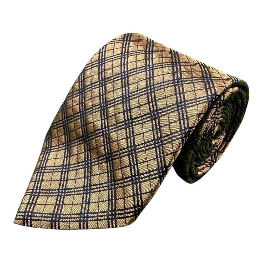 Burberry London Golden Navy VTG Nova Plaid Men’s Silk Tie 4 Inch Width